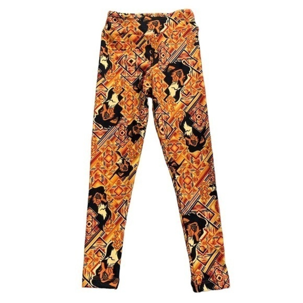 Girl's Lion King Disney LULAROE Mufasa Orange Black Leggings Size S/M EUC #0255